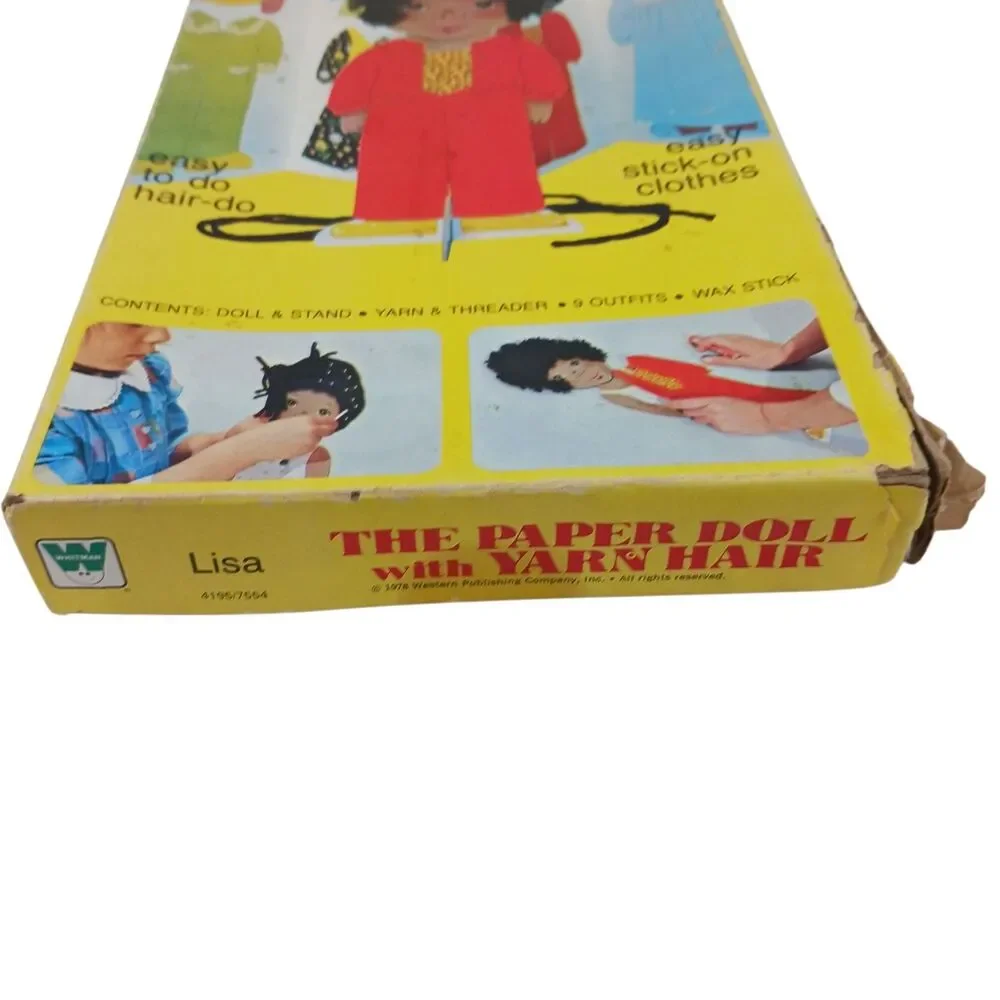 Whitman Vtg 1978 Lisa Paper Doll Black with Yarn Hair Stick-on Clothes Complete